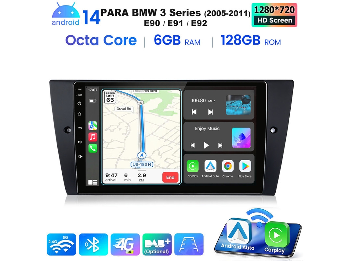 Gps Rádio Android Para Bmw Série 3 2005 2011 E90/e91/e92 6gb 128gb Android Auto Sem Fios