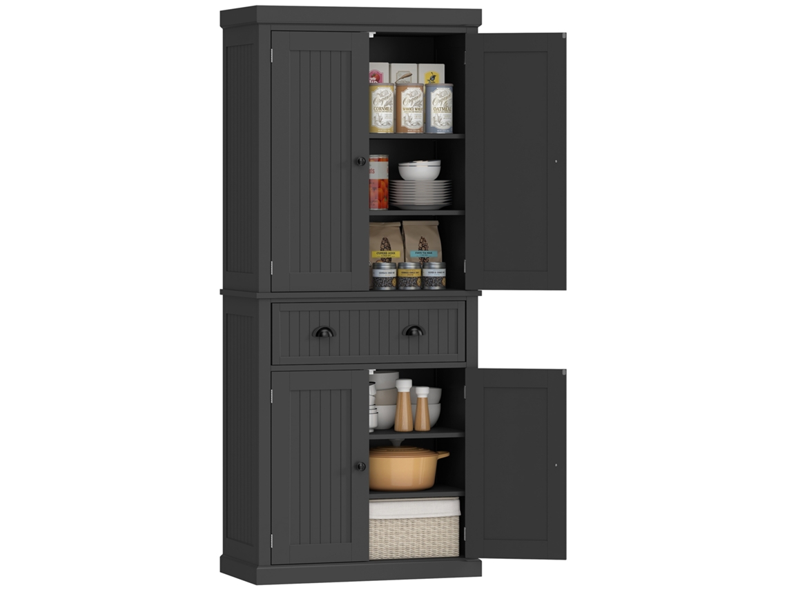 Aparador Alto De Cocina, Mueble De Cocina Con 4 Puertas, Cajón Y Estantes Ajustables, 76,2 X 40,2 X 183 Cm, Negro