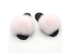 Pantuflas de mujer de piel de zorro, modelo 2026, con puntera abierta y suela antideslizante, ideales para uso en interiores y exteriores.