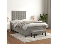 Cama Box Spring Con Colchón Terciopelo Gris Claro 120x200 Cm