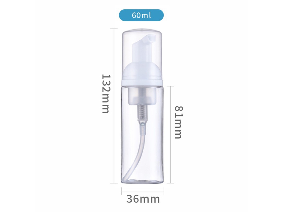 Dos Frascos De Espuma Transparentes De 60 Ml, Aptos Para Jabón Y Cosméticos, Son Ideales Para Viajar.