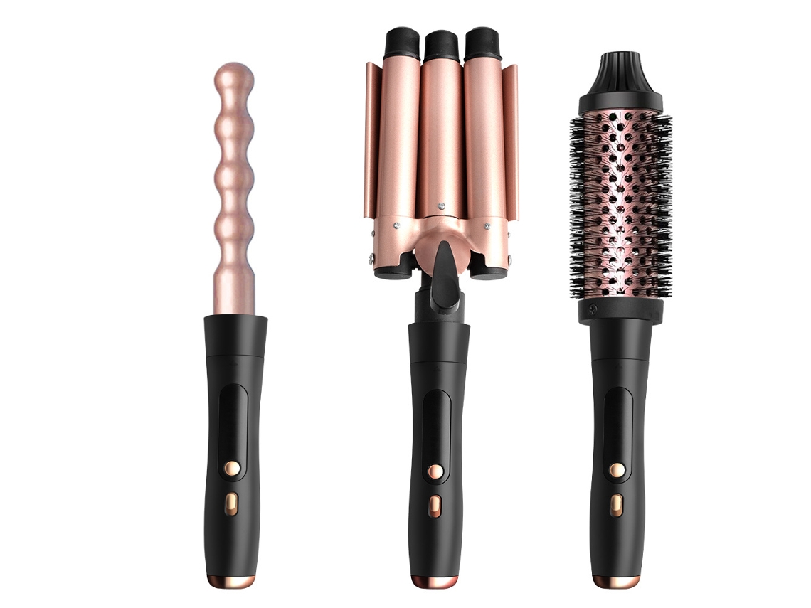 Kit Modelador De Cabelo 3 Em 1 Intercambiável Cerâmica Temperatura Ajustável