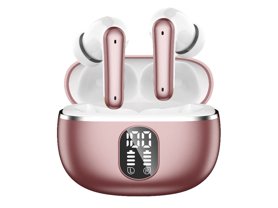 Auriculares Deportivos Rosa Oro Bluetooth 5.4 40h Pantalla Led 4 Micrófonos Enc Bajo Profundo