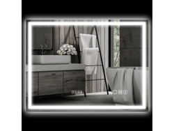 Espejo Led De 80x60 Cm Con Bluetooth Y Reloj Musical, Color Plata.