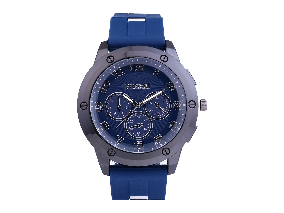 Reloj De Pulsera De Cuarzo Informal Para Hombre Con Correa De Silicona Y Esfera Redonda Azul Marino.