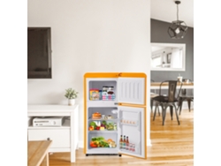 Nevera Retro De Doble Puerta 60l - Congelador 22l, Luz Led, Eficiencia Energética - Amarilla Antigua
