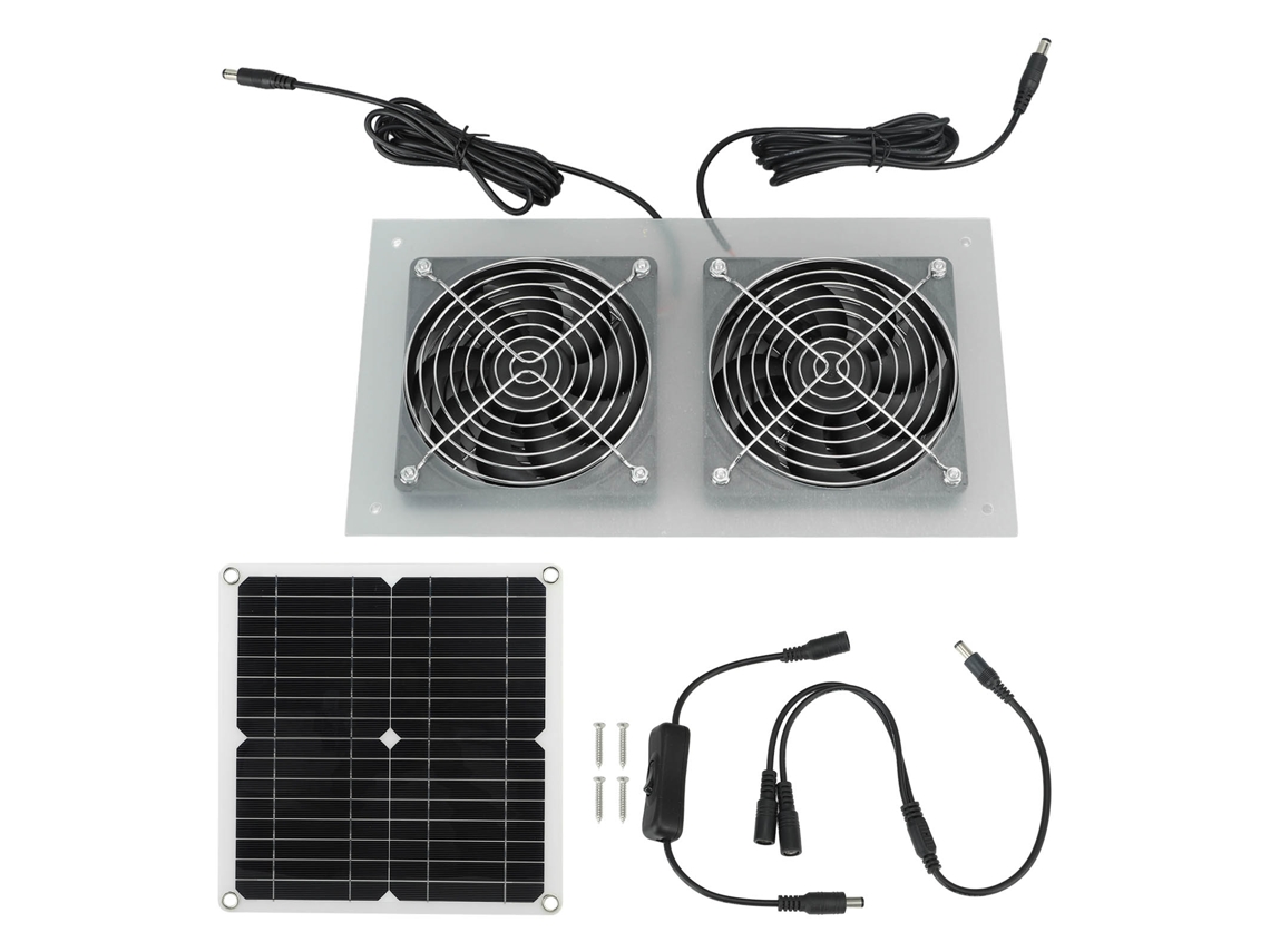 Ventilador De 15 W Con Doble Panel Solar, Ip65, Para Cobertizos, Invernaderos Y Establos.