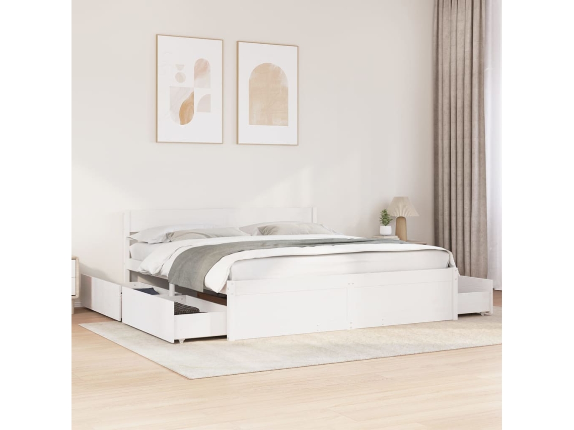 Estructura De Cama Sin Colchón Madera Maciza Blanca 200x200 Cm