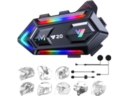 Auriculares RGB para casco con reducción de ruido, contestador automático, control de música, llamadas y botón de activación - Negro