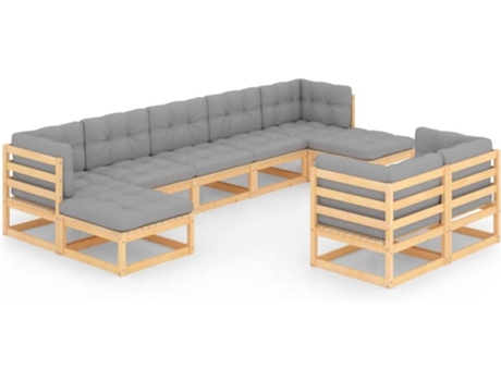 Conjunto 9 de muebles de jardín VIDAXL y cojines madera maciza pino