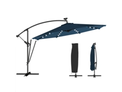 Parasol Excéntrico Con Luces Led Solares Ø345 Cm Sombrilla Jardín De Aluminio Con Base Cruzada Manivela Funda Azul
