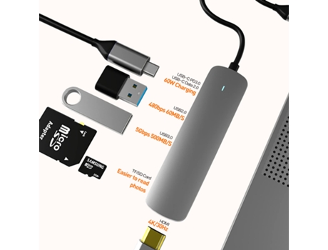 HUB USB C, Adaptador Dongle USB C 6 en 1 con conexión USB 3.0, 4K-HDMI, conexión USB C/PD, lector de tarjetas SD/TF, estación de acoplamiento CHRON...