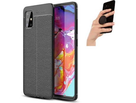Carcasa y Popsocket Samsung A51 Rugged Leather Negro