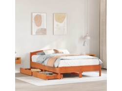 Cama Sin Colchón Madera Maciza De Pino Marrón Cera 140x190 Cm