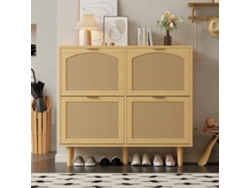 Zapatero de madera y ratán con 4 puertas batientes, estilo natural