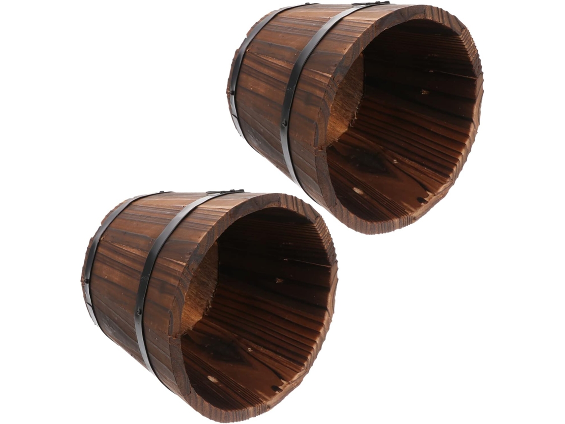 Juego De 2 Macetas De Madera Carbonizada Para