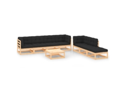 Conjunto de jardín de 8 piezas con cojines de pino macizo DKD Home Decor
