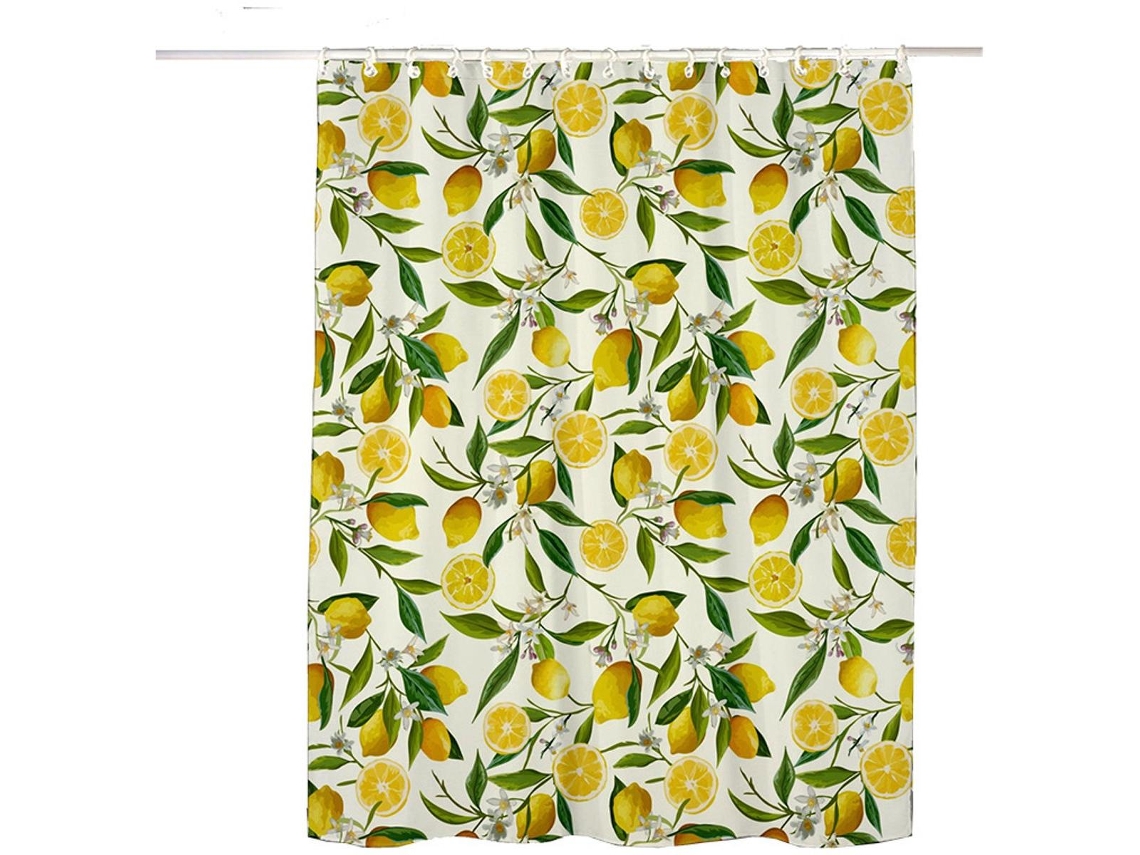 Cortina De Ducha - Cortina De Ducha Antimoho - Incluye Anillas Para Colgar - Poliéster - 120x180 Cm - Amarillo - Gardenia Y Limón