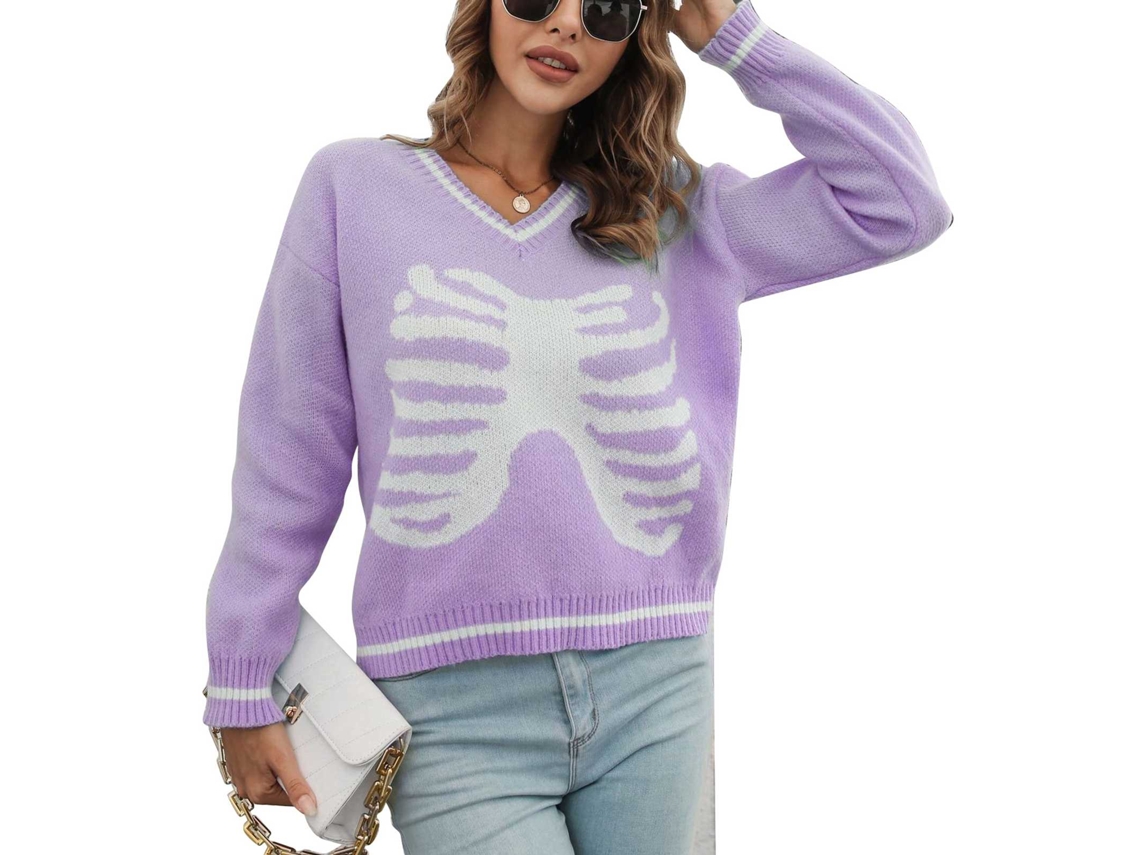 Kkpm-jersey De Punto Halloween Para Mujer Con Padrão De Caveira Gola Longa Solta Outono Inverno Poliéster