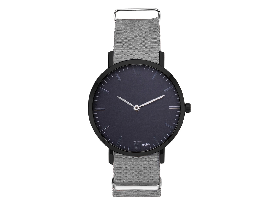 Reloj De Moda Para Parejas Con Correa De Nylon Dial Redondo Reloj De Cuarzo Gris