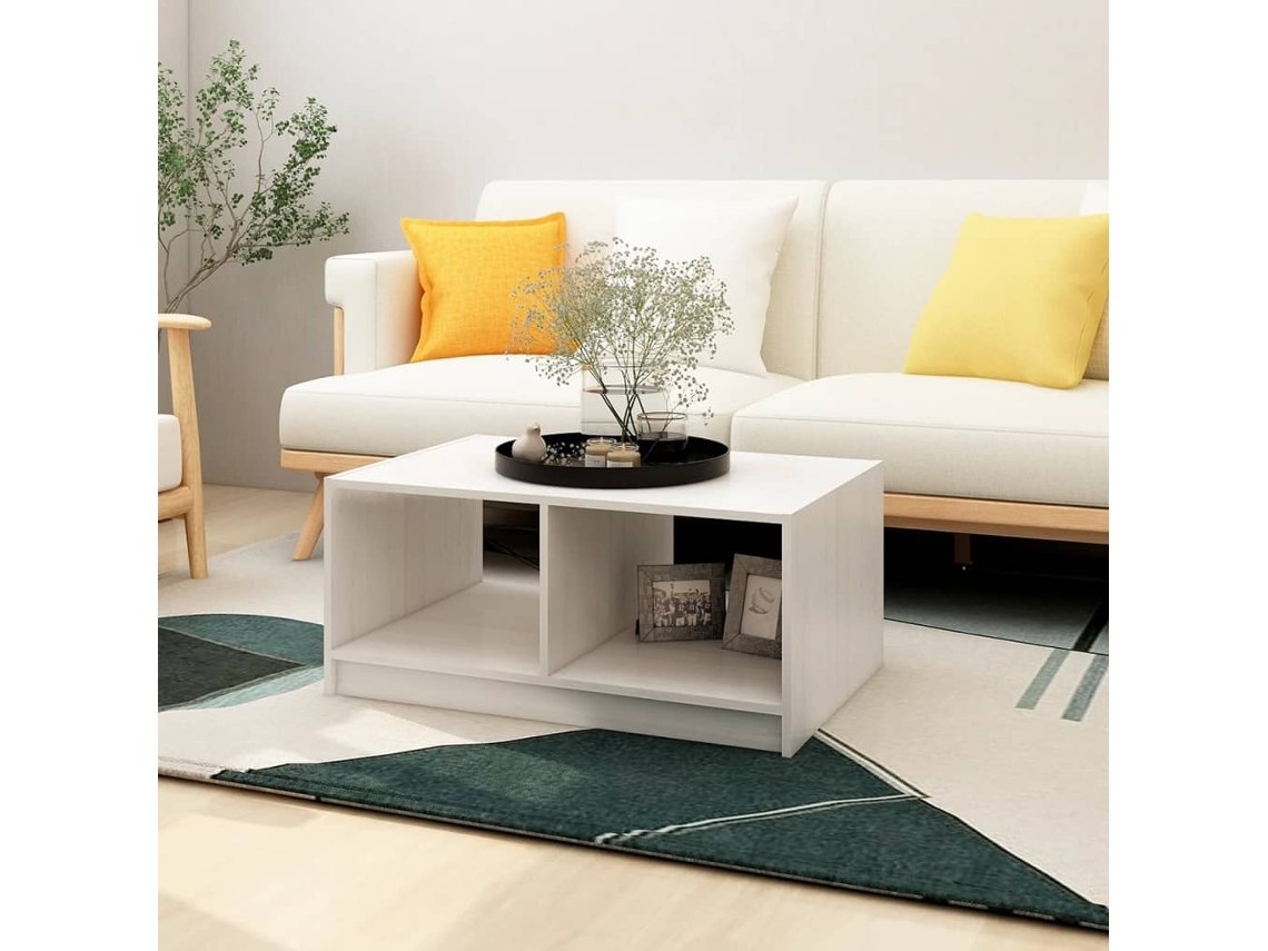 Mesa de centro de 75x50x33,5 cm, madera maciza blanca HARLANV1