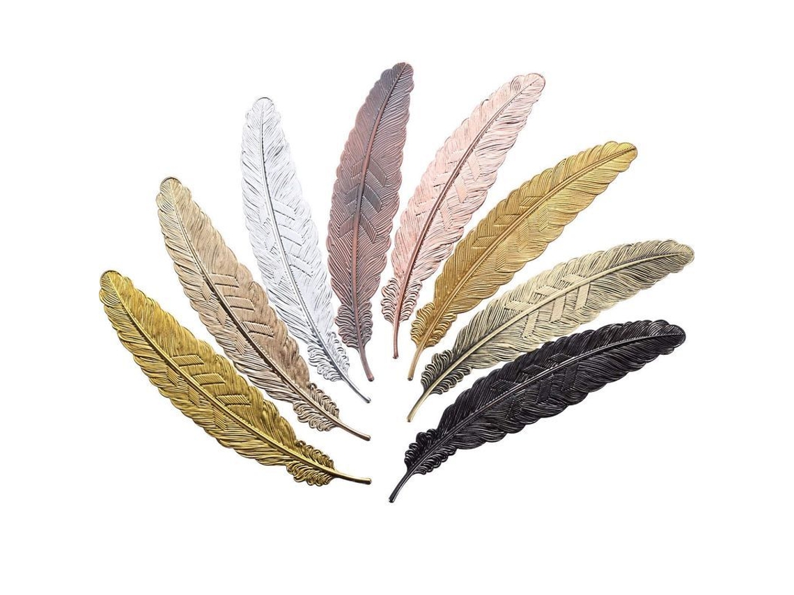 2026-8 Marcapáginas De Pluma De Metal Variados Forma De Pluma Para Libros 11.5 Cm