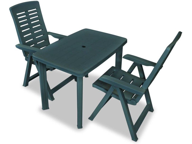 Conjunto 3 Muebles De Jardin VIDAXL Verde Plástico (101x68x72 cm)