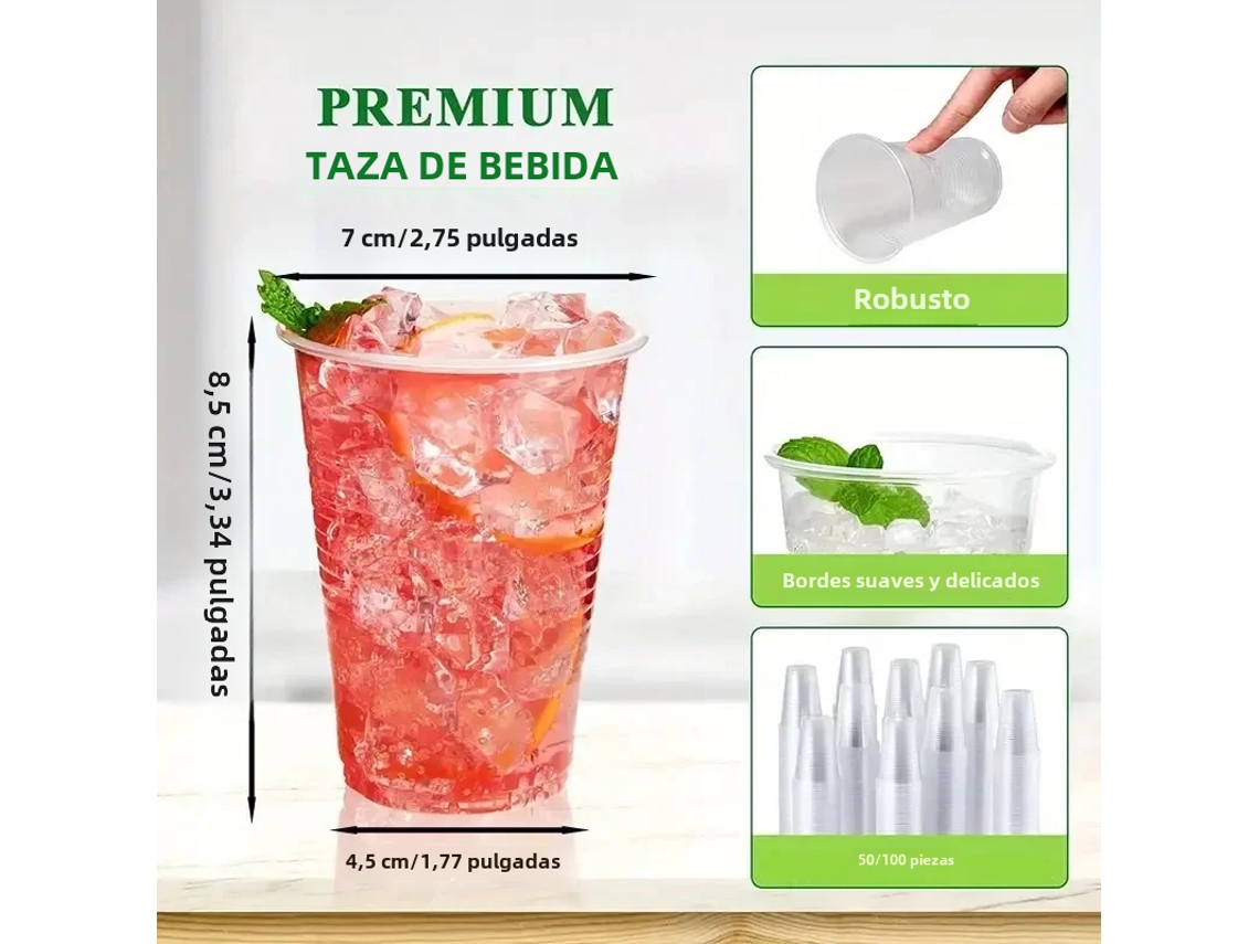 Vaso de plástico transparente desechable MDUG 200ml 100 unidades