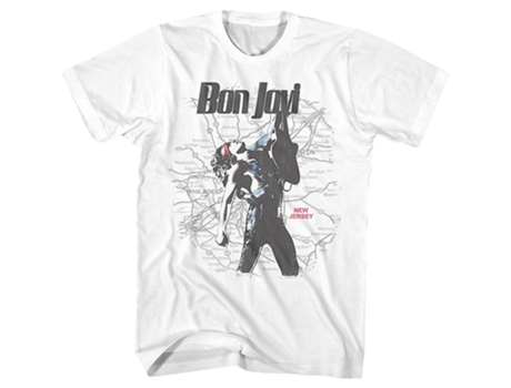 Camiseta ROCKINSTONE de Bon Jovi con el mapa de Nueva Jersey (L)