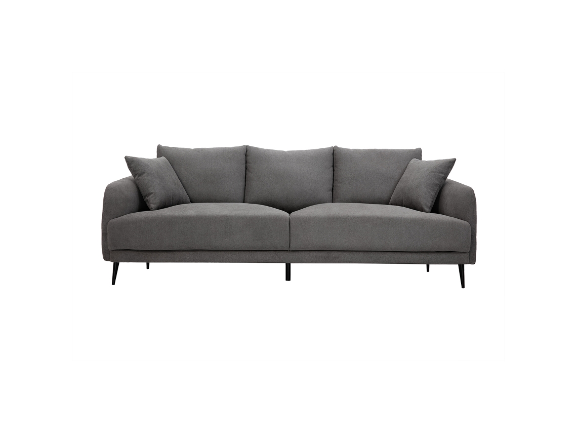 Sofá Moderno 3 Plazas de Tejido Efecto Aterciopelado Gris Y Metal Negro Jerry MILIBOO