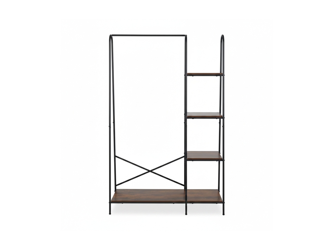 Relaxdays Cabideiro, 5 Prateleiras, Varão, A X L X P 160 X 100 X 40 Cm, Estilo Industrial, Castanho-preto