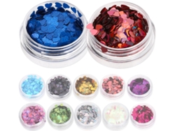 Paillettes De Cœur Para Décoration Des Ongles, 12 Boîtes En Pet