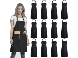 12 Sencillos Avatares Con 2 Bolsillos - Delantal Unisex Negro Para Negocios En Lote