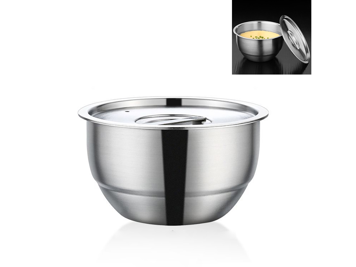 Bol De Acero Inoxidable Con Tapa Para Cocinar Huevos Al Vapor Y Mezclar Alimentos, 468 Ml.