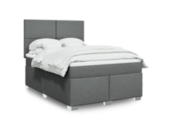 Cama Box Spring Con Colchón Tela Gris Oscuro 160x200 Cm