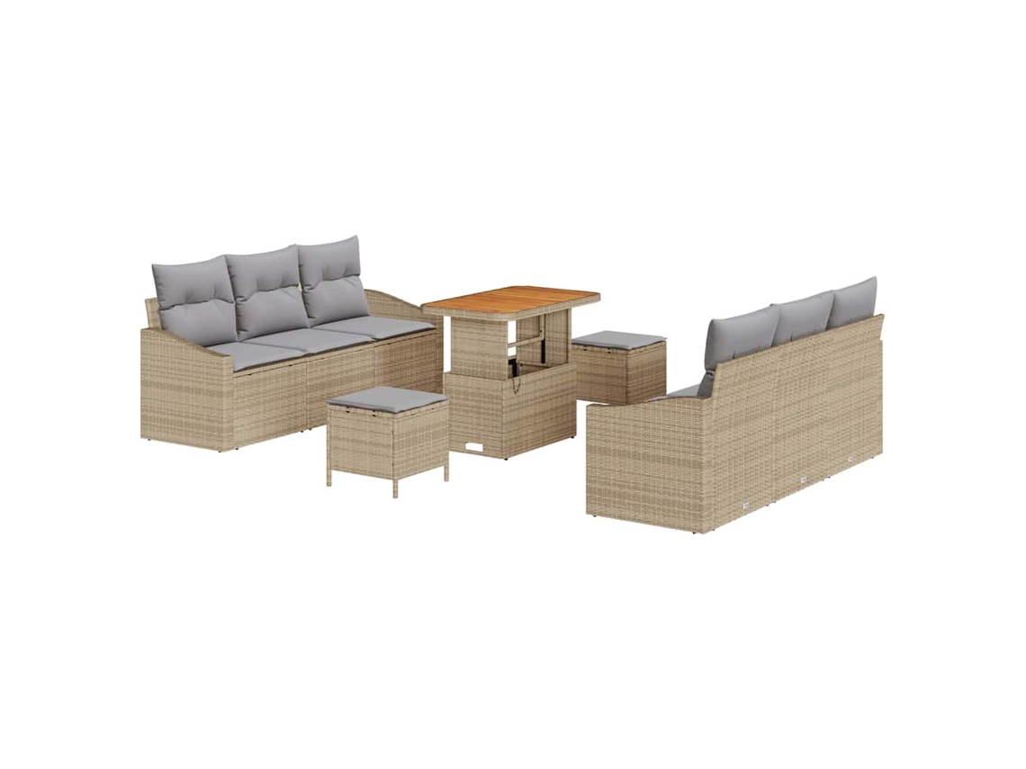 Maison Exclusive - Conjunto de sofás de jardín de 9 piezas en beige y gris claro