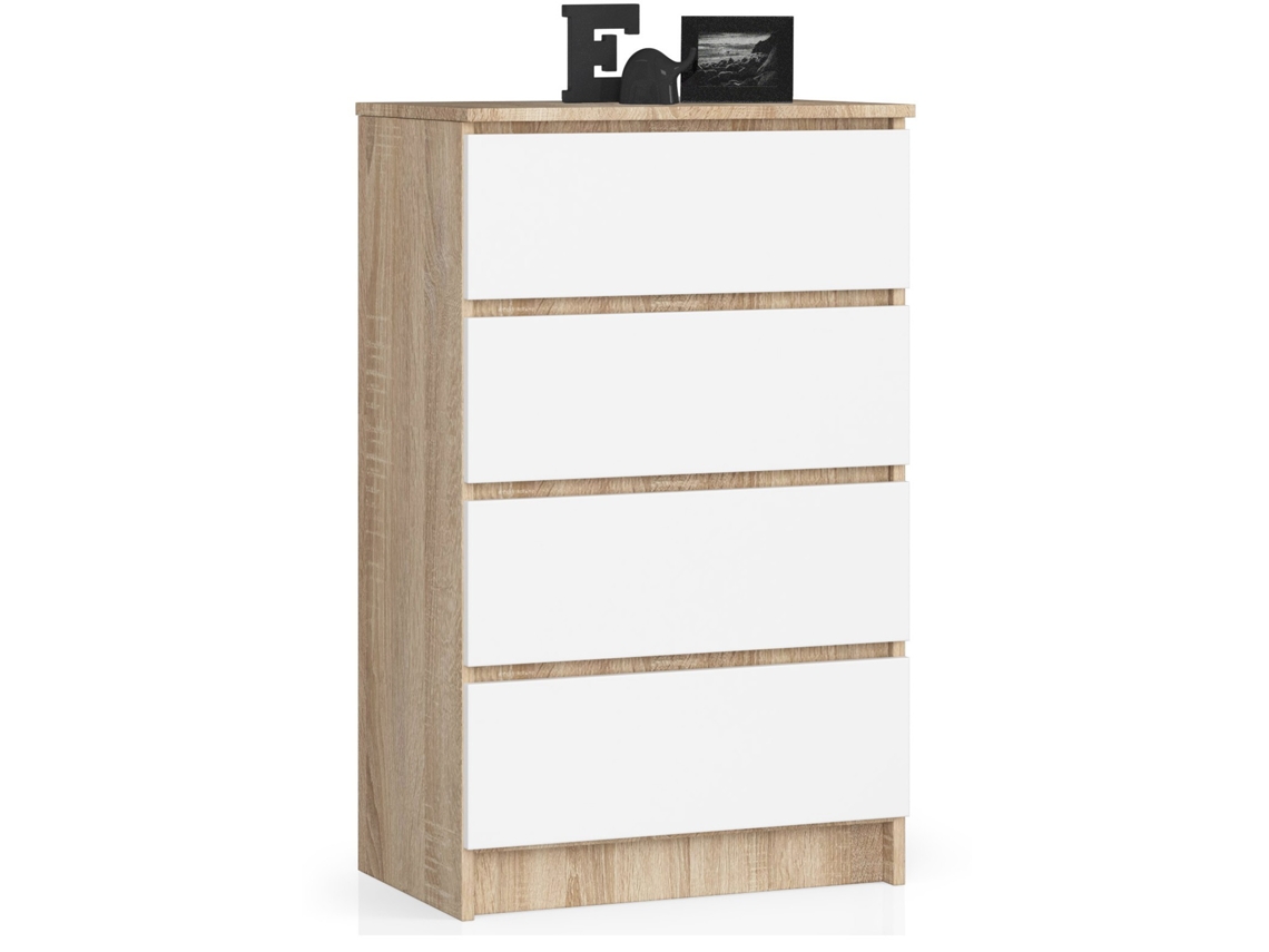 Cómoda Akord K60 Roble Sonoma 60 Cm 4 Cajones Frente En Color Blanco 60x40x99 Cm