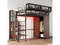 Cama Alta De Metal 90x200 Armario Led Seguridad Negro