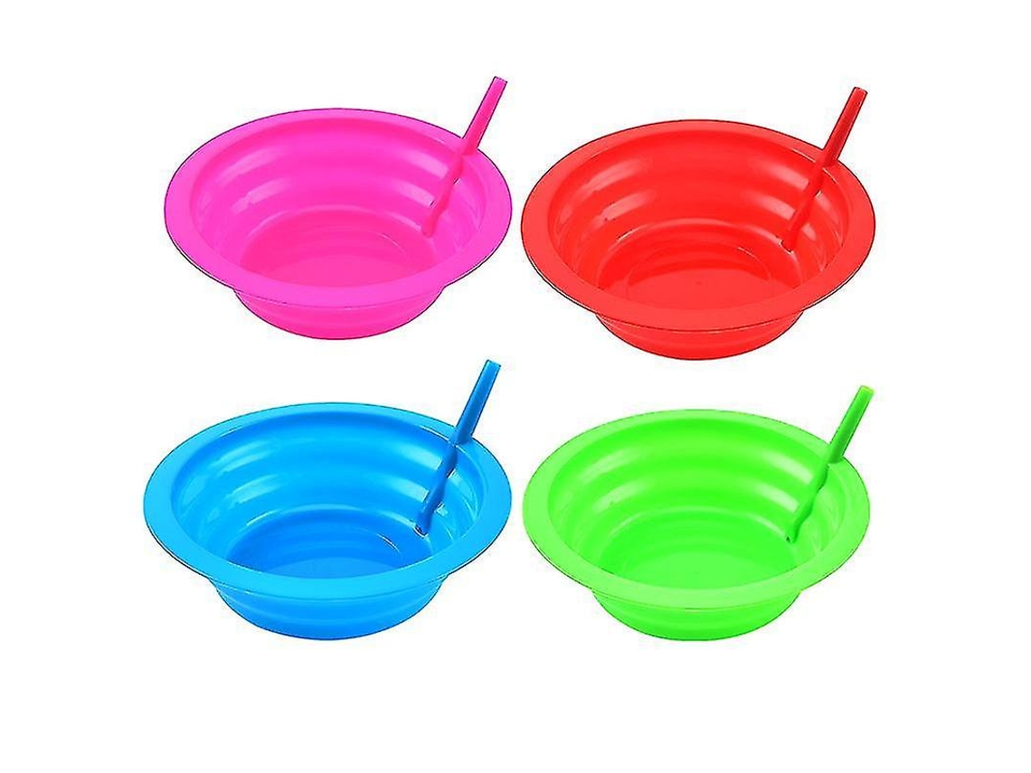 Juego de 4 cuencos de plástico para sopa y cereales para niños, modelo 2024, con pajita integrada.