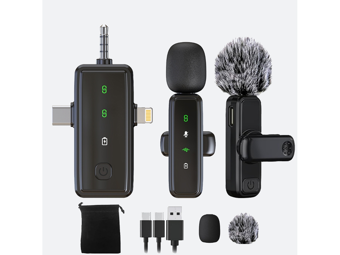 Micrófono de solapa inalámbrico 3 en 1 para iPhone, Android y cámara (paquete de 2) Hexinyigjly