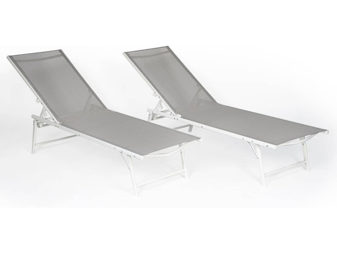 Pack De 2 Tumbonas Plegables Sicilia De Textileno Gris Y Estructura Blanca