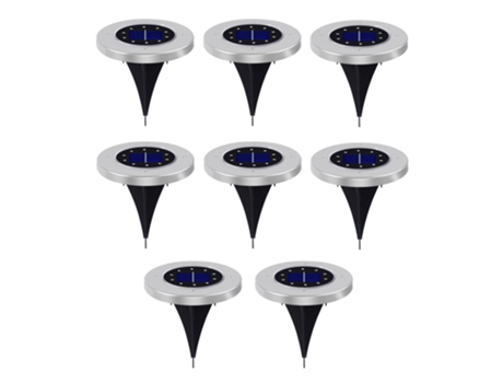 Luz de tierra solar de 8 piezas, iluminación de paisaje de jardín impermeable al aire libre con luz de disco solar LED
