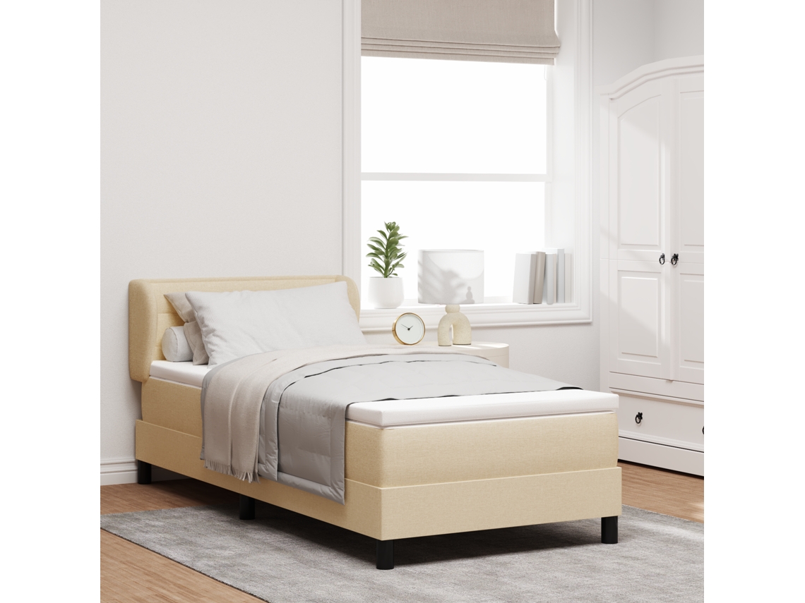 Cama Box Spring De Con Colchón En Crema - 90x190 Cm De Tela