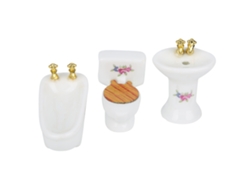 Ats-kit De Baño Miniatsura Para Casa De Muñecas 1/24: Bañera, Inodoro Y Lavabo Simulados De Cerámica Rosa