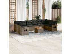 Conjunto de sofá de jardín de 11 piezas con cojines, ratán gris, DKD Home Decor