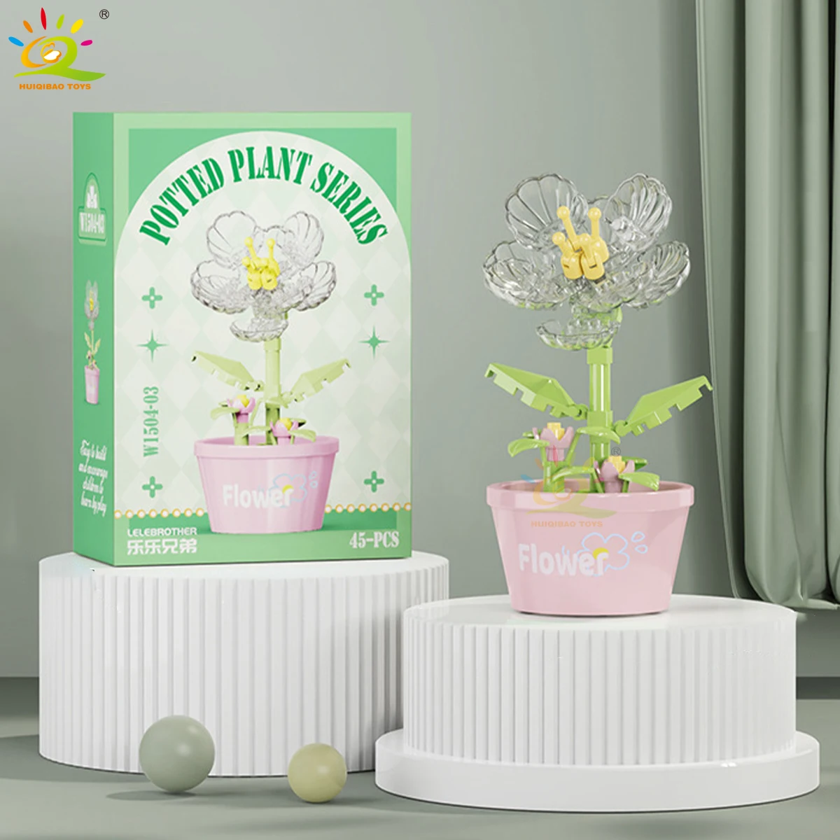 Bloques De Construcción De Plantas En Maceta Con Flores Moc, Bricolaje, Ramo Eterno