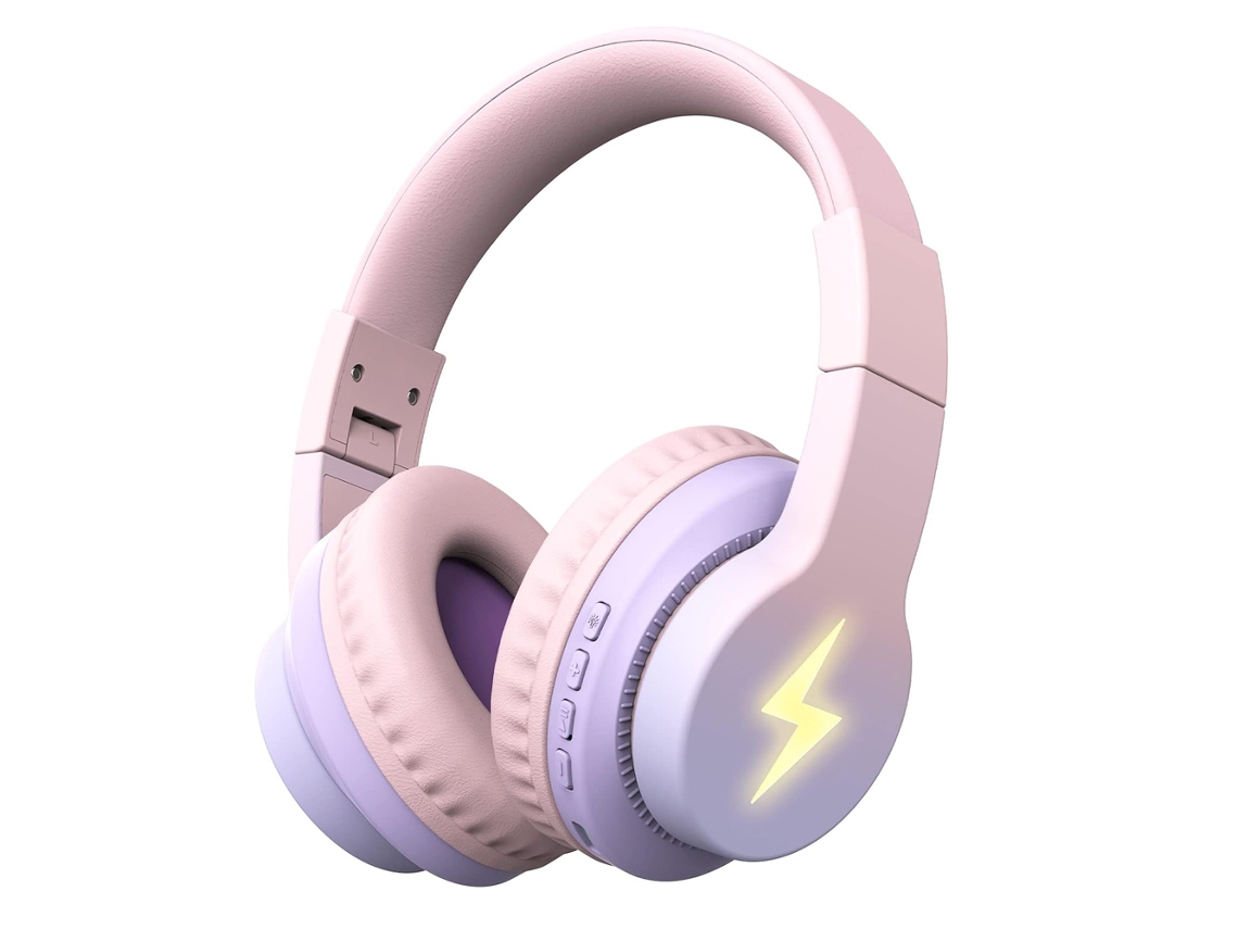 Fones de Ouvido Bluetooth MDUG para Crianças com Luz Led, Microfone e Design Supra auricular (cor de rosa)
