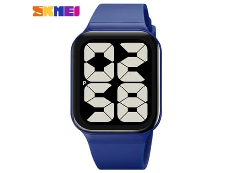 Hombres Mujeres Deportes LED Digital Impermeable PU Correa Cuadrado Electrónico Pareja Reloj-Máquina negra azul LUUCOZK