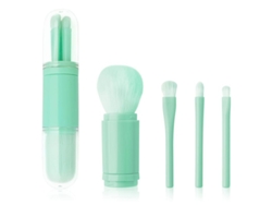 Set De Brochas De Maquillaje Azules - 4 En 1, Portátil, Para Labios, Iluminador, Sombras De Ojos Y Base De Maquillaje.