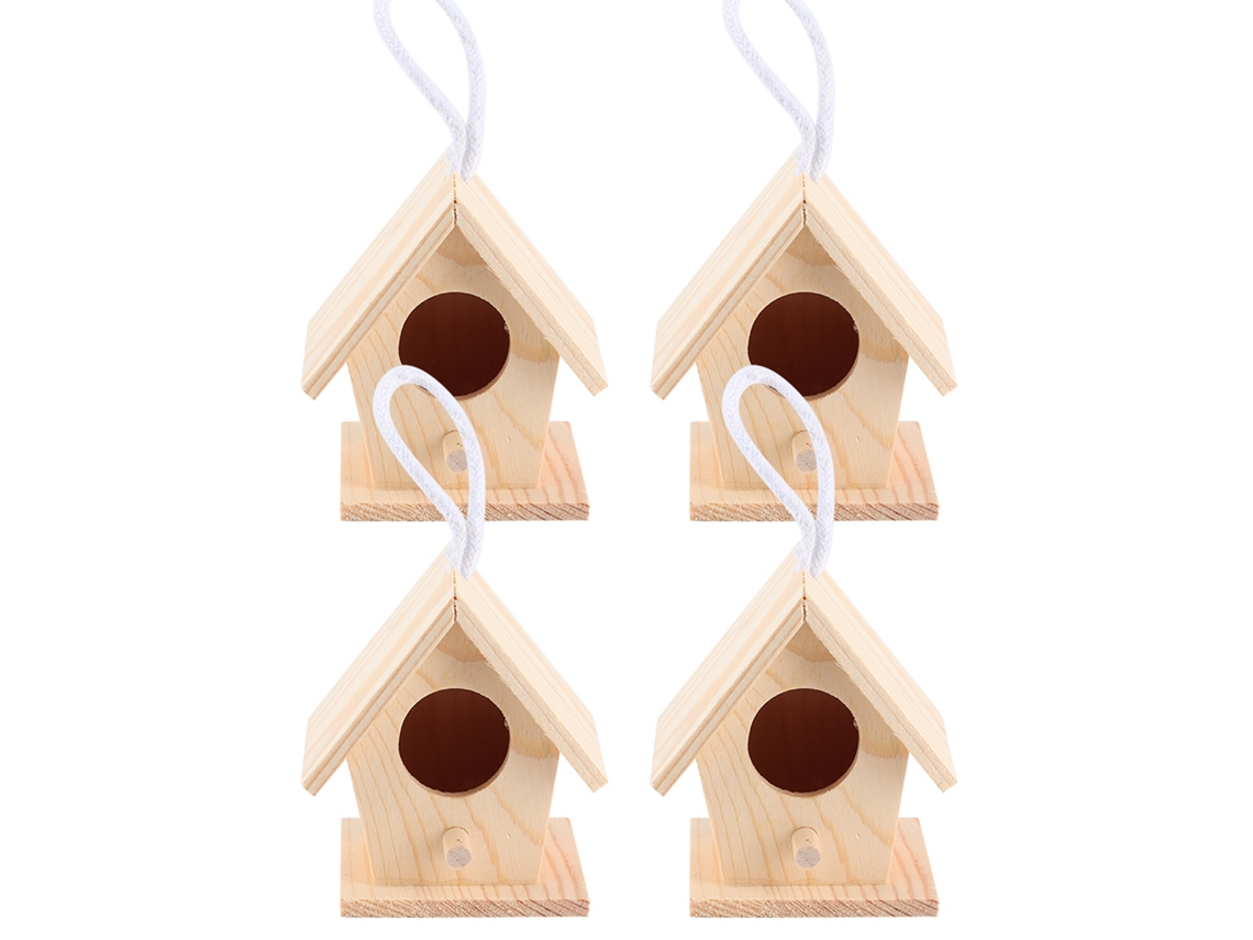 Casa para pájaros de madera Primerox de 4 piezas con forma de avión para jardín, nido colgante decorativo para pájaros.
